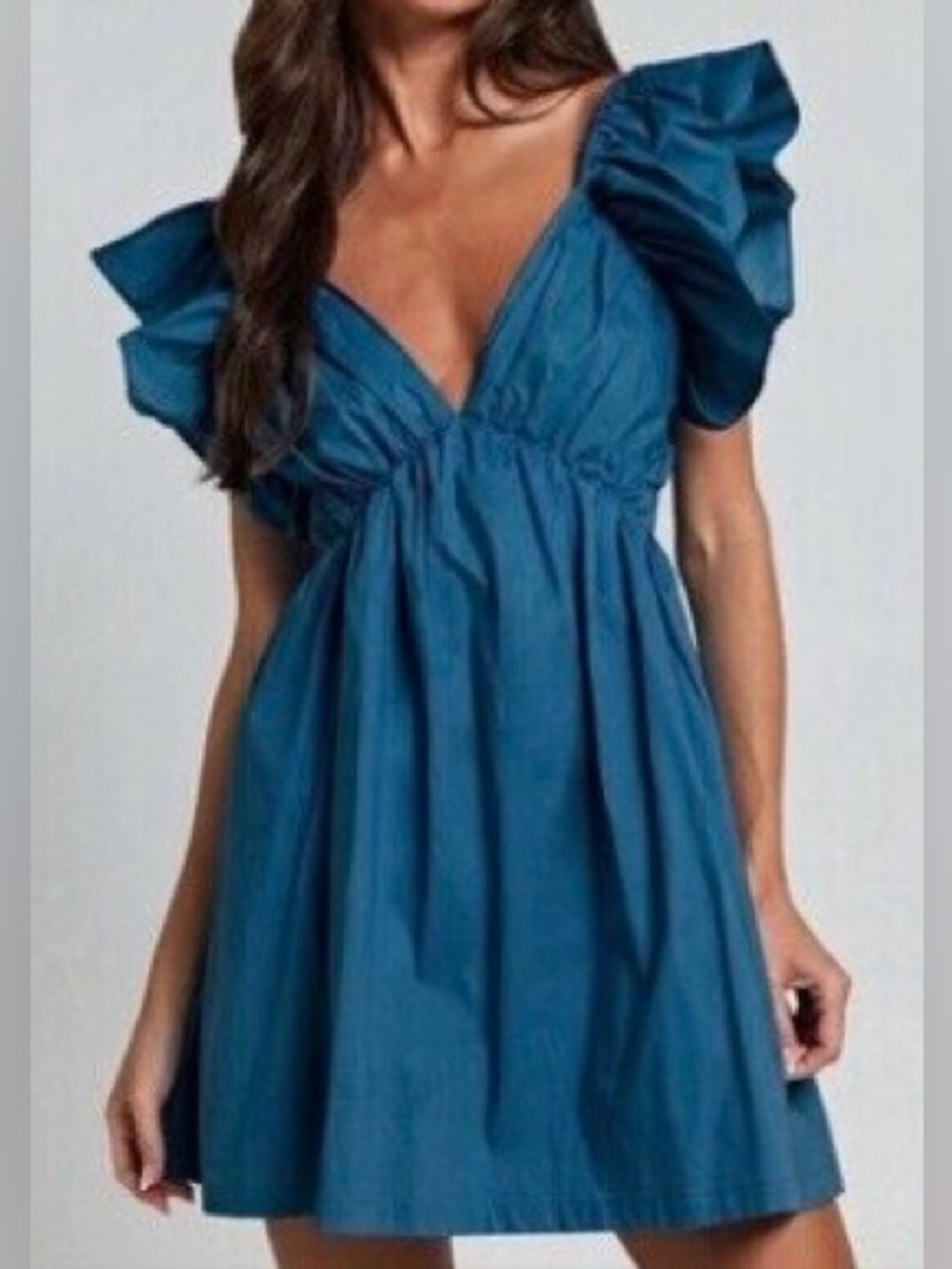 NWT Day+Moon Boutique Dress Teal with Ruffled Sleeves Lined Bow in Back Small
